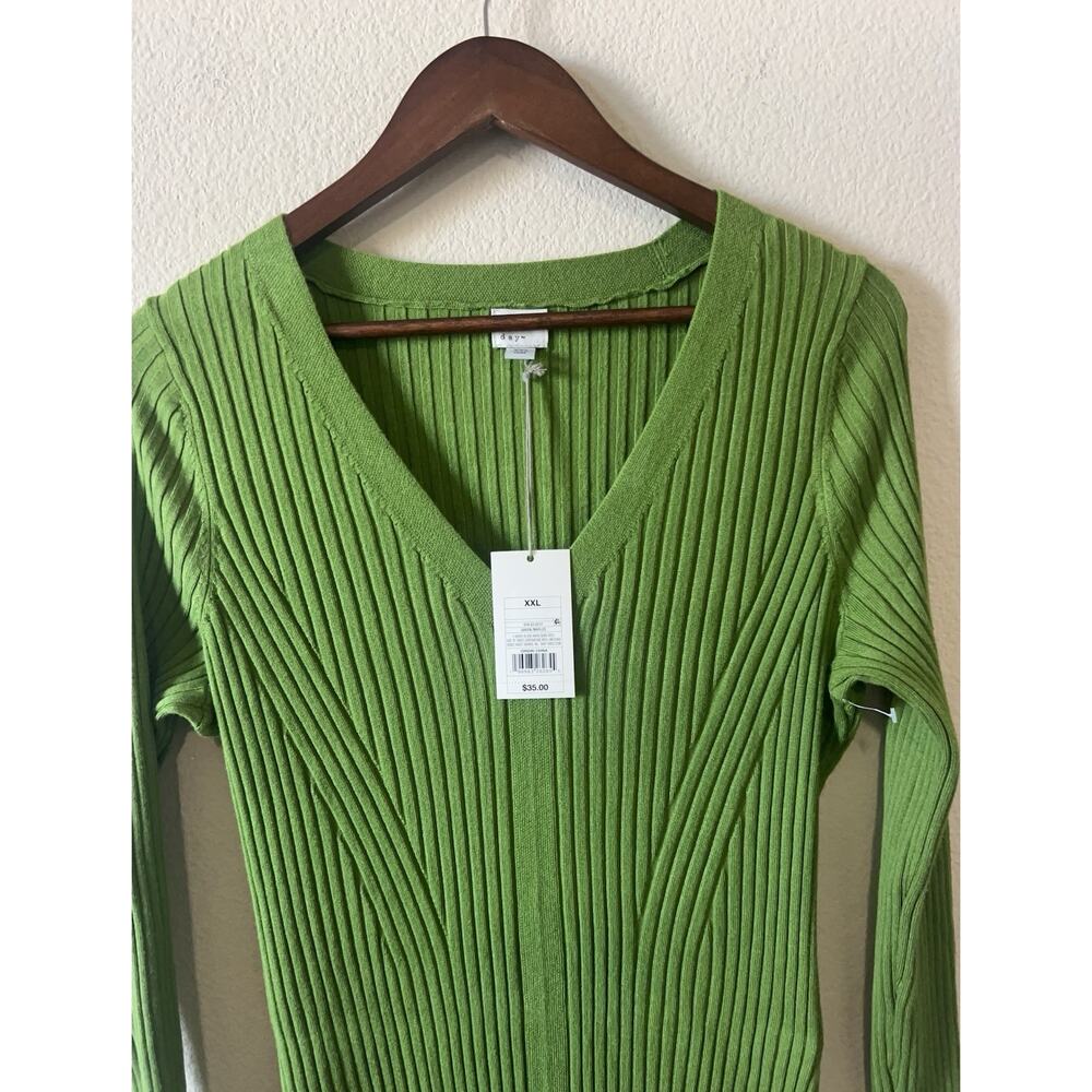 Ribbed Knit Midi Dress Green V Neck Long Sleeve Bodycon Slit A New Day XXL - Picture 6 of 8